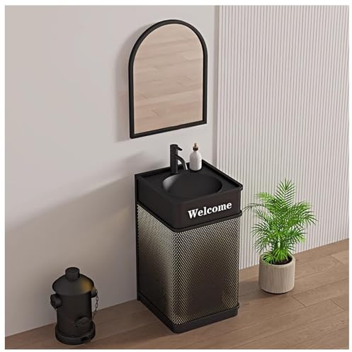 ZTGL Lavandino A Colonna Bagno, Mobile Lavabo da Bagno in Stile Industriale con Luce LED, Lavandino su piedistallo Lavabo Freestanding da Terra con Rubinetto E Scarico Combinato D, with Mirror