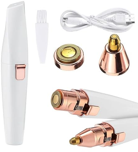 Rasoir électrique 2 en 1 pour femme, tondeuse à sourcils, épilateur facial, épilation rechargeable, sans douleur avec deux têtes amovibles