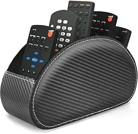 Czzmy Support de télécommande en cuir PU avec 5 compartimentsen cuir PU,multifonction boîte de rangement pour télécommandes TV,crayons,fournitures de bureau,pinceaux de maquillage(1-noir carbone)