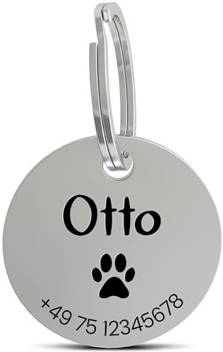 Meinearmbänder Hundemarke mit Gravur – personalisierbar mit Namen – 30 mm – Namensschild für Halsband – Anhänger für Hunde, Katzen & Welpen – inkl. Symbolauswahl