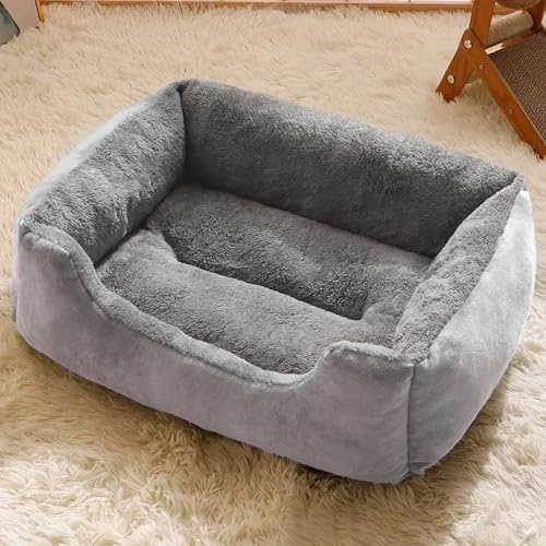 XXIUDEE Hundebett Medium, Orthopädisches Hundesofa, Anti-Angst-Haustierkissen, Weiche Warme Quadratische Hundehütte mit Rutschfestem Boden für Katze und Welpe (60 * 45 * 15cm, Grau)