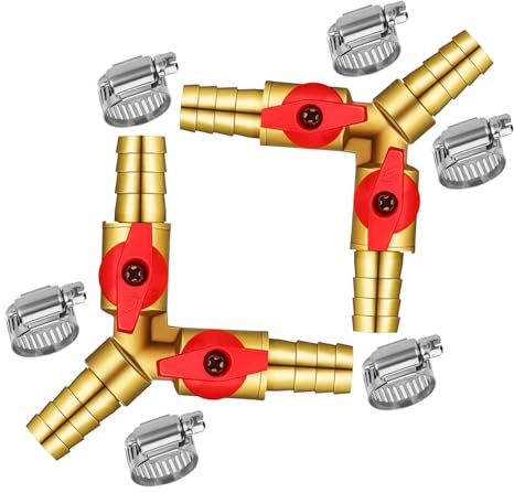 2 Pcs Hose Tube Pipe 3-Way Y-Piece Splitter Connector, 12MM Hose y 3-Way Brass Shut Off Ball Valve for Fuel Air Water (12MM)