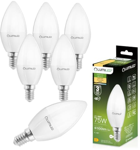 Lumiled LED E14 B35 10W ersetzt 75W 1100 lm 3000K Warmweiß 6er Pack | Nicht Dimmbar, Kerzenlampe,230V, 180° Abstrahlwinkel, für Kronleuchter, Deckenlampe und Wandleuchten