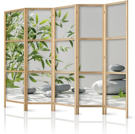 framed concept - Paravent séparateur de pièce en bois 225x172 cm, 5 parties, unilatéral, style oriental