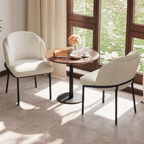 2-Pack Moderna Matstolar i Beige Tyg med Svarta Metallbordben – Elegant och Bekväm Stol för Vardagsrum, Matsal, Sovrum eller Kontor, Skandinavisk Minimalistisk Design