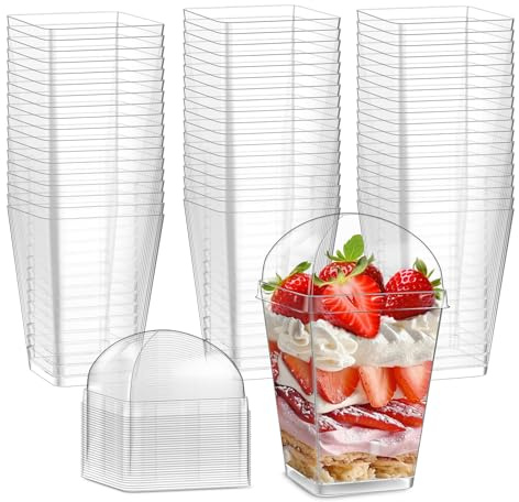 ALEXPRE 50PCS 150ML/5oz Square Desert Cups with Lid for Desserts