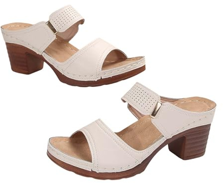 Generico Sandali Tacco Donna Scarpe Basse Eleganti Largo Pantofole con Tacco In Pendenza da Spiaggia da Donna Pantofole Casual Vuote Scarpe con Fondo In Pendenza Sandali (Beige,38)