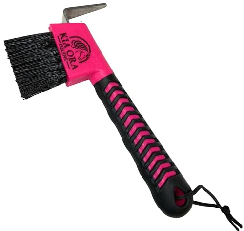 Kia Ora Equine Hufkratzer Pink mit Bürste & Metallspitze – Ergonomischer Anti-Rutsch Griff, Aufhängeband – Robustes Hufpflege Werkzeug für Pferde, Ponys, Reiter & Stallbedarf (3)
