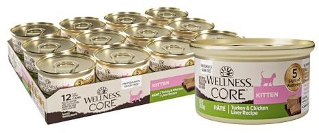 Wellness CORE Pate Kitten Wet Cat Food, Natural, Protein-Rich, Grain Free, 3 Ounce, 12 Pack (Turkey & Chicken Liver)