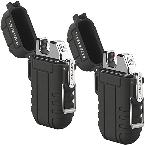 PEARL Lichtbogenfeuerzeug: 2er Set Elektronisches Feuerzeug mit doppeltem Lichtbogen, Akku, IP56 (Plasmafeuerzeug, Elektrofeuerzeug, BBQ)