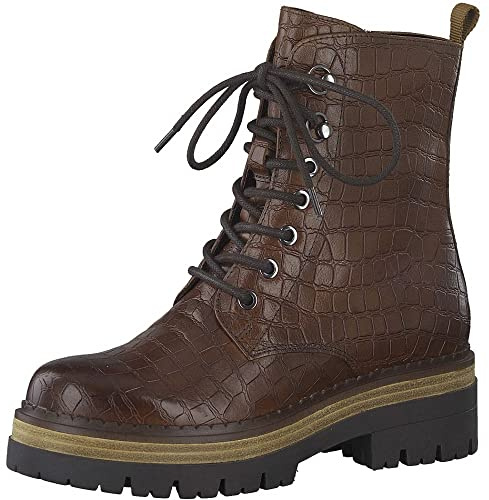 MARCO TOZZI dam 2-25219-25 läder snörstövel, Cognac Croco - 40 EU