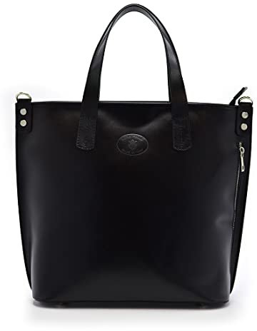Vera Pelle Sac à Main pour Femme, Sac Cabas en Cuir, Dossier, Elégant, Intemporel, Pratique, avec Poignées et Bandoulière, Format A4, 30 x 30 x 13 cm, Noir