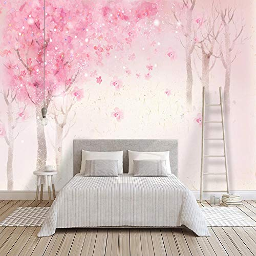 BYSQX Fototapete Tapete Wanddeko Handgemalt Aquarell Rosa Kirschbaum Junge Schlafzimmer Tapete Kinderzimmer Tapete Mädchen Zimmer Wanddekoration Benutzerdefinierte Tapete Wandbild 400X280Cm