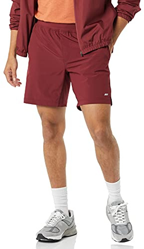 Amazon Essentials Short de Entrenamiento, 18 cm, Alto Rendimiento, en Tejido Elástico - colores interrumpidos Hombre, Burdeos, L