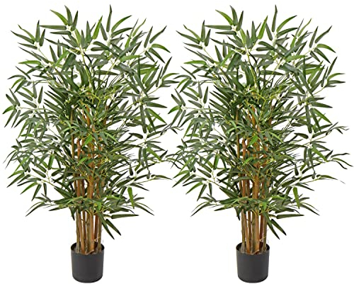 Briful 2 Pack 3Ft 36 Artificial Trees Outdoors Fake Bamboo Trees with Natural Cane Artificial Bamboo Plants Fake Plants in Pots for Home Office Lobby Garden Decoration