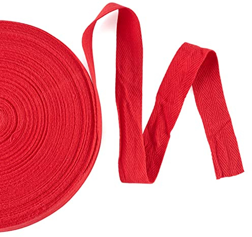 Craftdady Köperband aus Baumwolle, 45 m lang, 25 mm breit, rotes Twillband mit Fischgrätenmuster, Schrägband, zum Nähen, Stricken und Basteln, für Kunsthandwerk, Geschenkverpackungen
