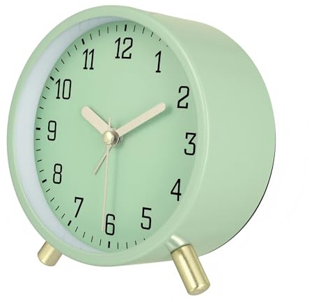 Lafocuse Wecker Analog Ohne Ticken, Metall Grün Wecker mit Nachtlicht, Batteriebetrieben, Moderne Klassisch Tischuhr Lautlos für Nachttisch Schlafzimmer Büro 11cm