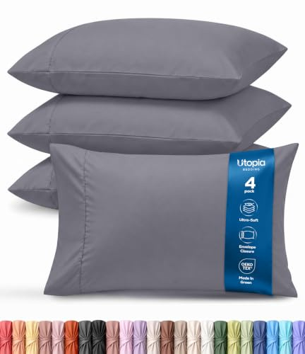 Utopia Bedding Lot de 4 taies d'oreiller standard – Fermeture à rabat – Tissu en microfibre brossée douce – Taies d'oreiller résistantes au rétrécissement et à la décoloration, 50,8 x 66 cm (standard,