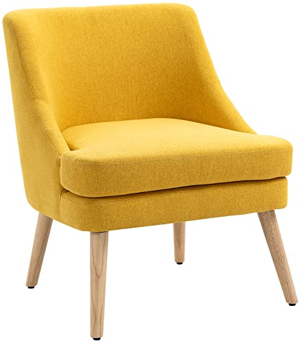HOMCOM Sessel Wohnzimmer Loungesessel Relaxsessel mit Holzbeine Lesesessel mit Leinenoptik, Polstersessel für Schlafzimmer Gelb