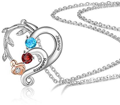 Wamantic Collier Coeur Femme, Collier Prénoms Personnalisé Argent Pierre de Naissance Pendentif Personalisable Bijoux Cadeau de la Saint-Valentin D'anniversaire