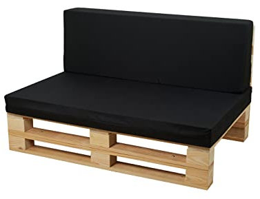 Conjunto Completo de Sofa de palets + Conjunto de Cojines (Microfibra, Negro, 100x60cm)