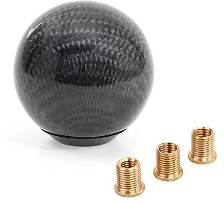 muge racing Carbon Fiber Shift Knob Gear Shifter Knobs with 3 Adapter Most Car Decorations Classic (Black, Round)
