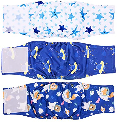 Pañales para Perros Macho Reutilizables,Cubre Panza Lavables para Perros Ajustables,Bragas Sanitarios para Cachorros,Super Absorbente para Mascotas Pequeños Medianos Grandes Incontinencia,3 Piezas,M