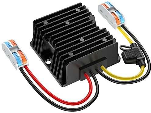 Convertisseur de Tension DC 24V à 12V 10A 120W, Transformateur Abaisseur Étanche avec Fusible et Blocs de Câblage, Réducteur de Tension pour Chariot de Golf, LED, Système Solaire, Véhicule
