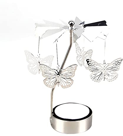 JAWSEU Silber Drehbarer Kerzenhalter, Rotierendes Karussell-Teelicht, Kerzenhalter-Ständer, Vintage Kerzenständer, Teelicht Kerzenhalter Abendessen Hochzeit Bar Party für Zuhause Dekoration