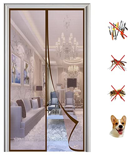 KZhanmy Magnet Fly Screen Door Insect Protection, Magnetic Mosquito Net,Automatic Closed Anti-Mosquito Curtain for Balcony and Patio Door-Brown-B||80X200CM