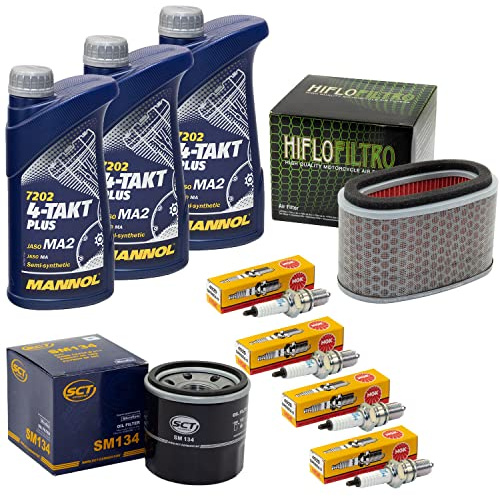 Wartungspaket Öl 3L + Luftfilter + Ölfilter + Zündkerzen für Hon da VT 750 C VT750 C Shadow RC50 Baujahr 2004-2009