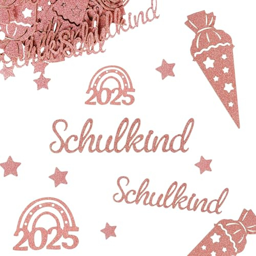 BETESSIN 50 Stück Schulkind Konfetti Glitzer Rosegold - Einschulung 2025 Streudeko Groß - Schultüte Tischdekoration für Schuleinführung, Schulanfang, Einschulung Mädchen und Jungen