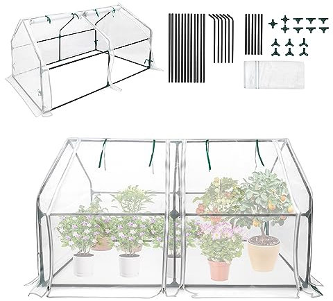YARDIN Foliengewächshaus Gewächshaus Tomatenhaus mit 2 aufrollbare Tür für Garten Aufzucht Pflanzen, Wanzensicher, UV-beständige, Spitzdach (Weiß, 180 x 90 x 90cm)