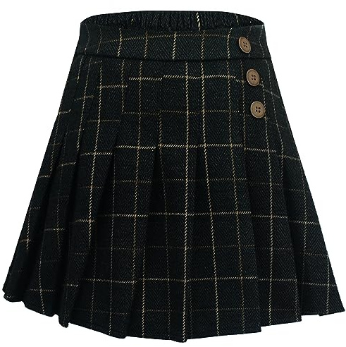 Maeau Mini Jupe Plissée Courte à Carreaux Fille 8 9 Ans Noir Ecoliere Mini Jupe Écossaise Tartan Enfant Taille Elastique Kilt Ecossais Jupes et Jupes-Shorts Jupe École Patineuse Tennis Automne Hiver