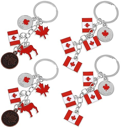 DEARMAMY 4pcs Ca Flag Keychain National Flag Keychain Key Fob Canadian National Day s Car Keyring Canadian Keyring Car Key Chain Travel Canada Charm