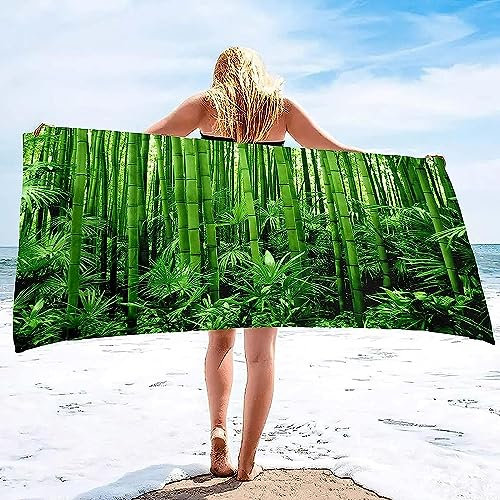 Green Bamboo Forest Landscape 3D Microfibre Beach Towel, Absorbent Quick Dry Towel, Lightweight Beach Towels For Adults Kids & Travel Towel, For The Swimming, Sports, Travel, Beach, Xxl 200 X 20-0L1F