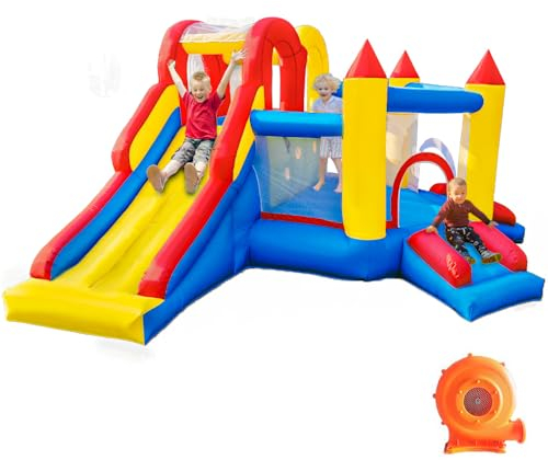 Baralir Hüpfburg mit Gebläse XXL - Indoor & Outdoor Kinder Spielburg mit Rutsche, Trampolin & Kletterwand