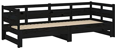 Tidyard Tagesbett Ausziehbar Schlafcouch Bettsofa Polstersofa Loungesofa Bettgestell Bettcouch Gästebetts Schlafsofa Sofabett Sofa Couch sitzersofa stoffsofa 80 x 200 cm (B x L),Schwarz