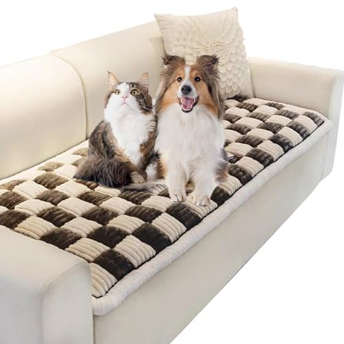 DFANCE Fuzzy Pet Mat Couch Cover,Funny Cream-Coloured Plaid Square Pet Bed Couch Cover Blankets for Pet Owners Multifunctional Slipcover Non-Slip for Couch Windowsill Floor