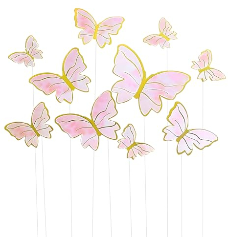 30 Pcs Butterfly Cake Toppers, 3D Pink Butterfly Decorations Butterflies Cake Cupcake Toppers for Women Girls Birthday Wedding Engagement Baby Shower Fairy Party Mixed Size