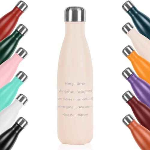 polar-effekt Edelstahl Wasserflasche in creme 0,5 Liter mit Gravur - als Geschenk zum Geburtstag - Trinkflasche für Schule, Uni und Arbeit - BPA-Frei und umweltfreundlich