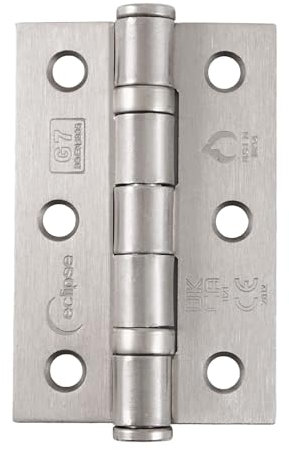 Eclipse Steel Ball Bearing Door Hinges, 3 Inch 75mm, Grade 7 Fire Rated, One Pair & Screws (Satin Nickel)