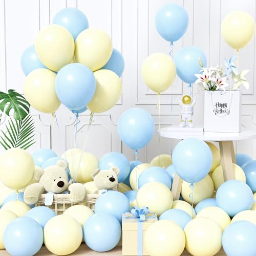 Unisun Luftballons Blau und Gelb, 60Stück 12Zoll Ballons Pastell Macaron Baby Blau Gelb Latex Luftballon Junge Männer Kinder Geburtstag Ballon Hochzeit Babyparty Jubiläum Verlobung Bachelor Party Deko