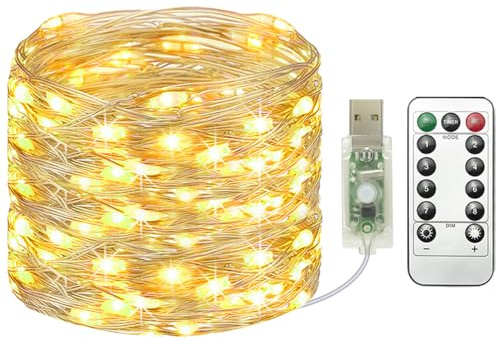 litogo Led Lichterkette mit USB Stecker, 12M 120LED Lichterkette mit Fernbedienung, Wasserdicht 8 Modi mit timer Dimmen Weihnachten Lichterketten für Party, Hochzeit Deko,Warmweiß