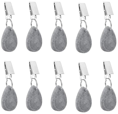 10 Stück Robust Tischdecke Gewichte, Tischdeckenbeschwerer mit Clips, Schwer Tischdeckenbeschwerer aus Naturmarmor, Tischdeckengewichte in Grauer Tropfenform, Tischdecke Anhänger für Draußen Party