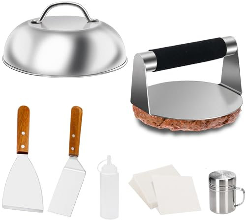 Smashed Burger Kit, Grill Spatula, Spice Dredge Shaker and Squeeze Bottle, Wax Patty Papers,Smashed Burger Set for BBQ Cooking, Beef Burger,Griddle Accessories Kit for Flat Top Griddle Grill Cooking