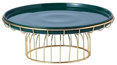 Alzatina per dolci Alzata for torta in ferro battuto Piedi alti dorati Piatto da frutta in ceramica Tavolo da dessert Tortiera da dessert Piatto decorativo verde bianco Alzata per Torta(Green,Grande)