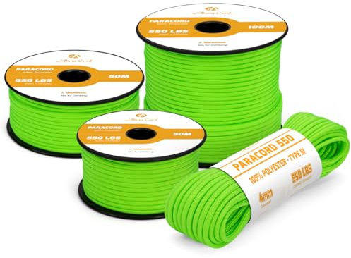 Abma Cord Paracord 4mm 30m Schnur Typ III Paracord 550 Seil 7 Kern | Max 250kg (550lbs), Polyester, Basteln, Camping, Survival, Outdoor