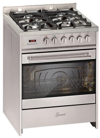 Gurari Cuisinière à gaz avec four électrique GCH E 610 X • Cuisinière 60 cm en acier inoxydable • Cuisinière avec gaz naturel ou propane • Multi four 60 l • 4 kW • WOK • Cuisinière à gaz • Range