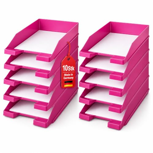 Conipa Briefablage A4 stapelbar, 10 Stück, Dokumentenablage Pink | Platzsparende Ablagefächer für Schreibtisch und Büro – senkrecht oder versetzt stapelbar für optimalen Zugriff